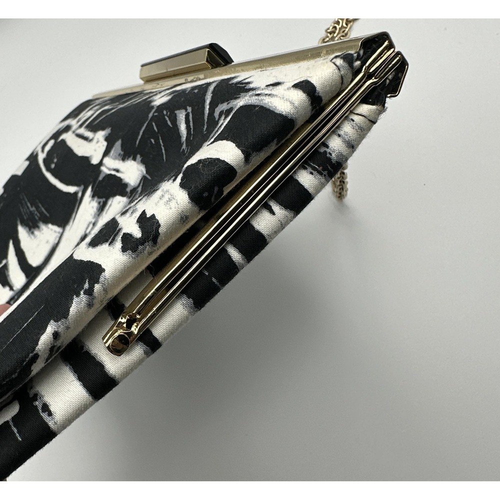 Black White Abstract Print Clutch Bag Gold Chain Evening Purse Formal - Picture 6 of 8